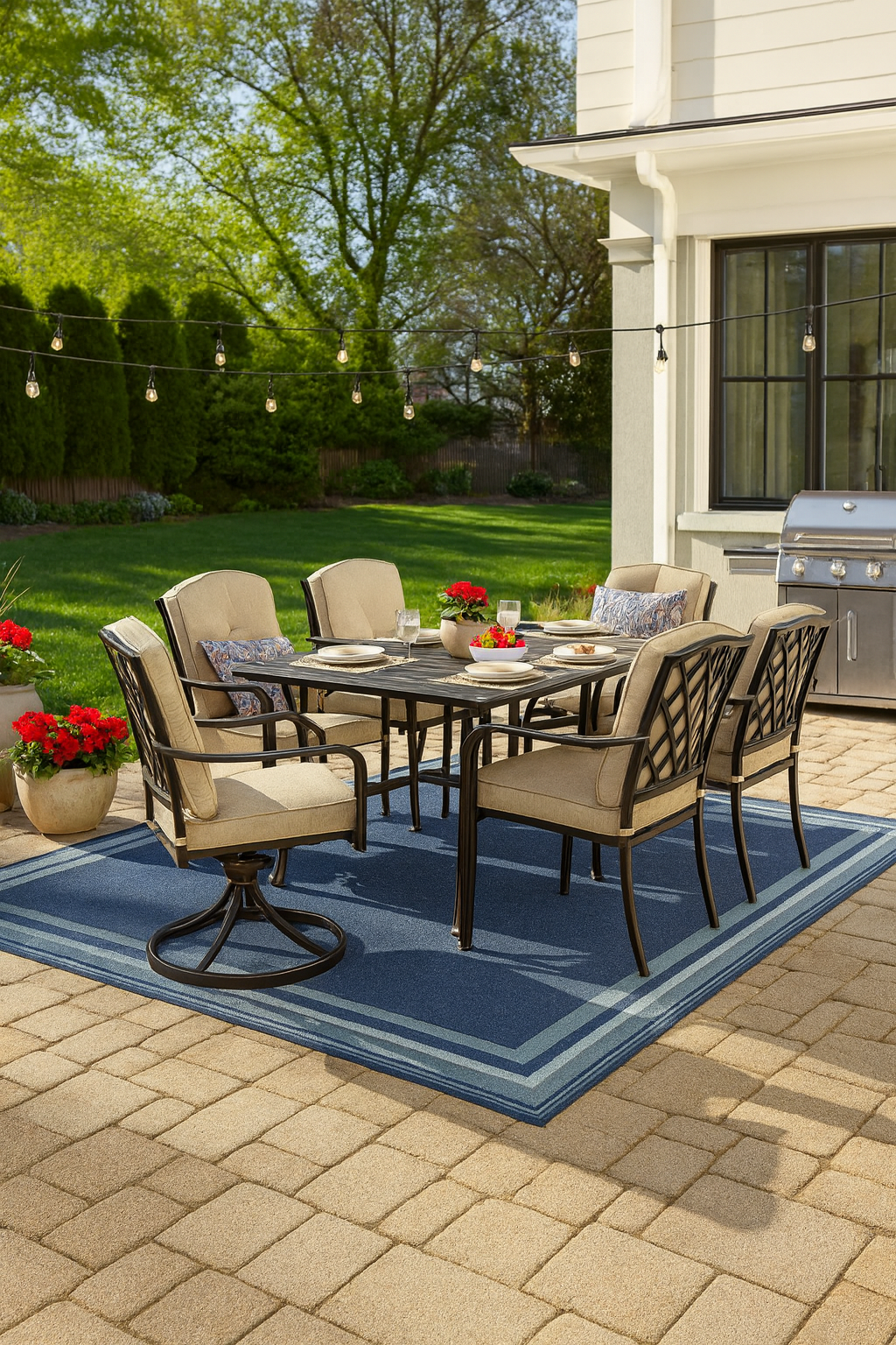 Hampton Bay Laurel Oaks 7-Piece Dark Brown Steel Outdoor Patio Dining Set with CushionGuard Putty Cushions
