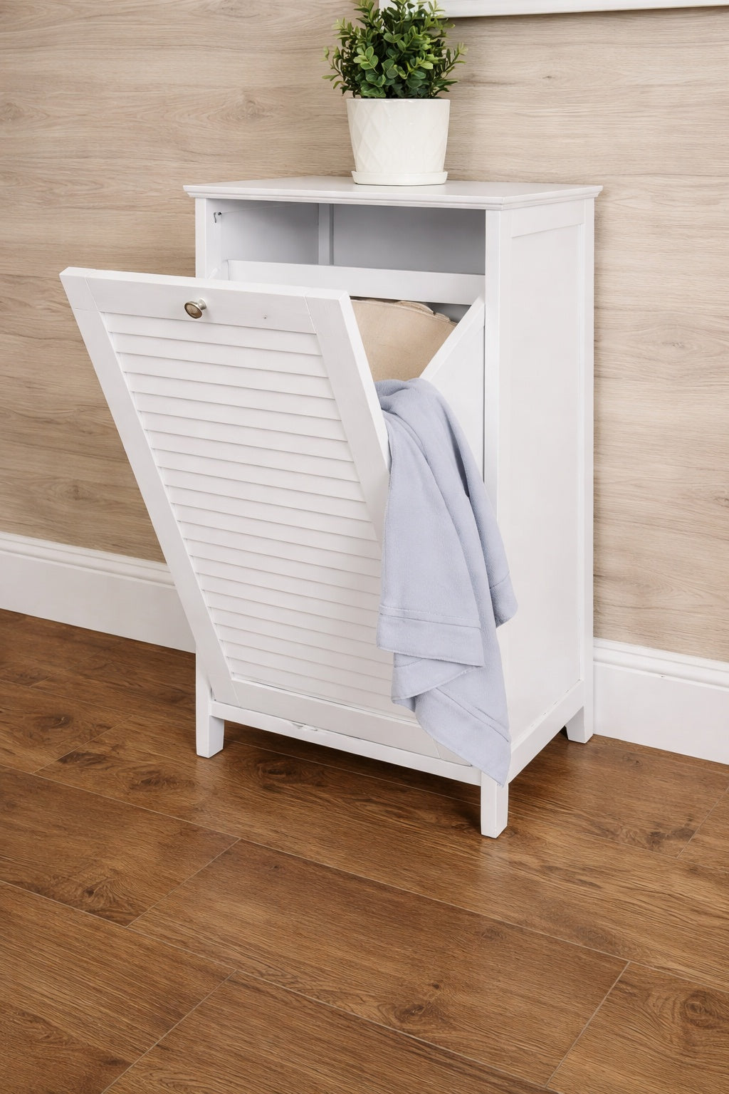 RiverRidge Home Ellsworth 18 in W x 14 in D x 30 in H Tilt Out Laundry Hamper Cabinet with Removable Cloth Storage Bag in White