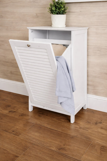 RiverRidge Home Ellsworth 18 in W x 14 in D x 30 in H Tilt Out Laundry Hamper Cabinet with Removable Cloth Storage Bag in White