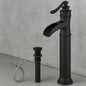 Waterfall Single Hole Single-Handle Vessel Bathroom Faucet With Pop-up Drain Assembly in Matte Black