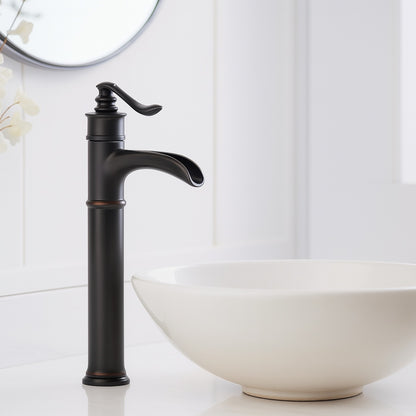 Waterfall Single Hole Single-Handle Vessel Bathroom Faucet With Pop-up Drain Assembly in Matte Black
