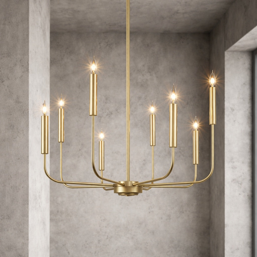 LNC Modern Gold Candlestick Island Chandelier Transitional 8 Light Pale Brass Pendant Light for Kitchen Bedroom Dining Area
