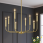 LNC Modern Gold Candlestick Island Chandelier Transitional 8-Light Pale Brass Pendant Light for Kitchen Bedroom Dining Area