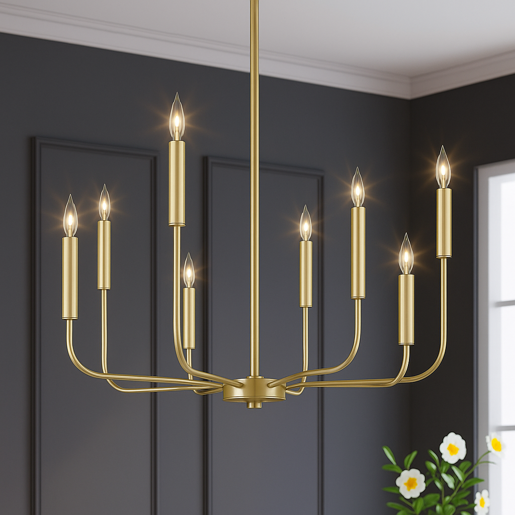 LNC Modern Gold Candlestick Island Chandelier Transitional 8-Light Pale Brass Pendant Light for Kitchen Bedroom Dining Area