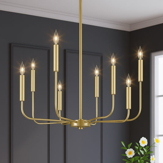 Modern Gold Candlestick Island Chandelier Transitional 8 Light Pale Brass Pendant Light for Kitchen Bedroom Dining Area NBBFBZHD1362236