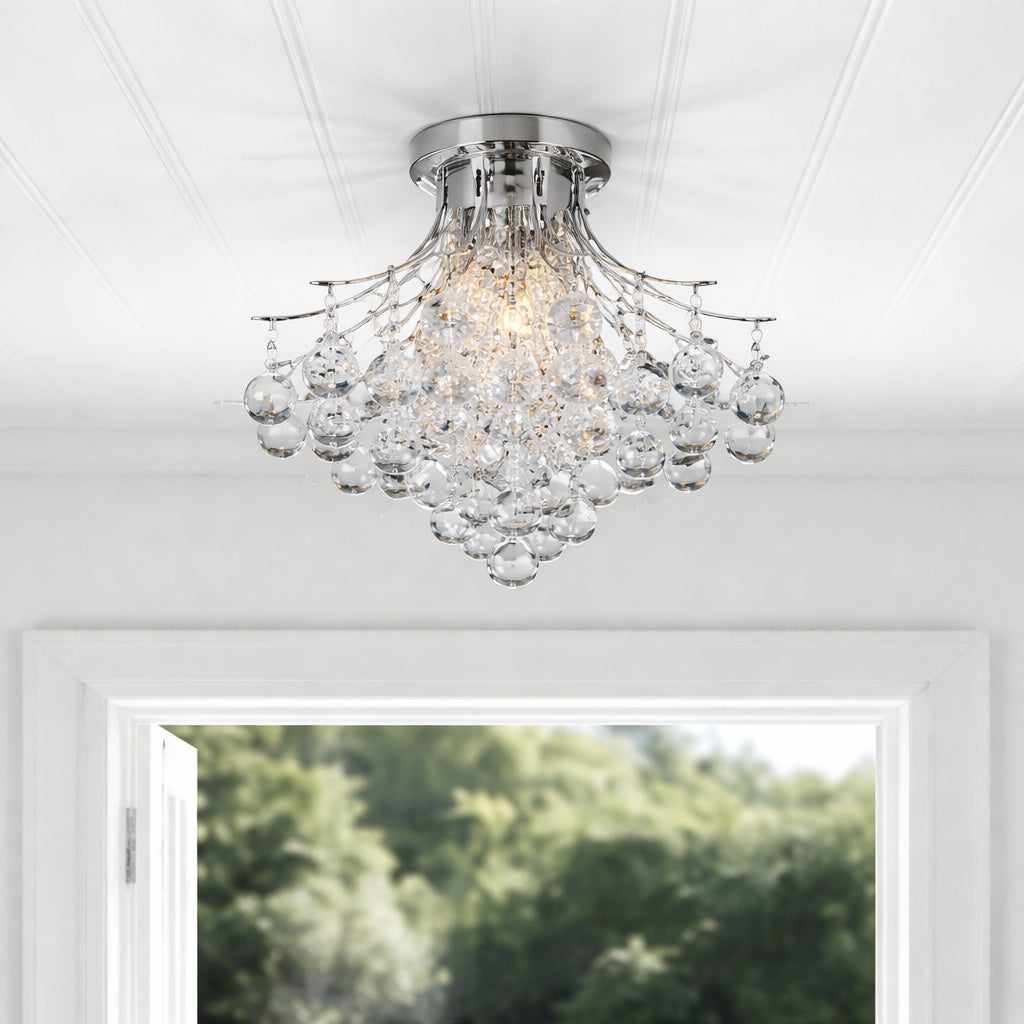 Merra 3 Light Chrome Flush Mount with Crystal Shade