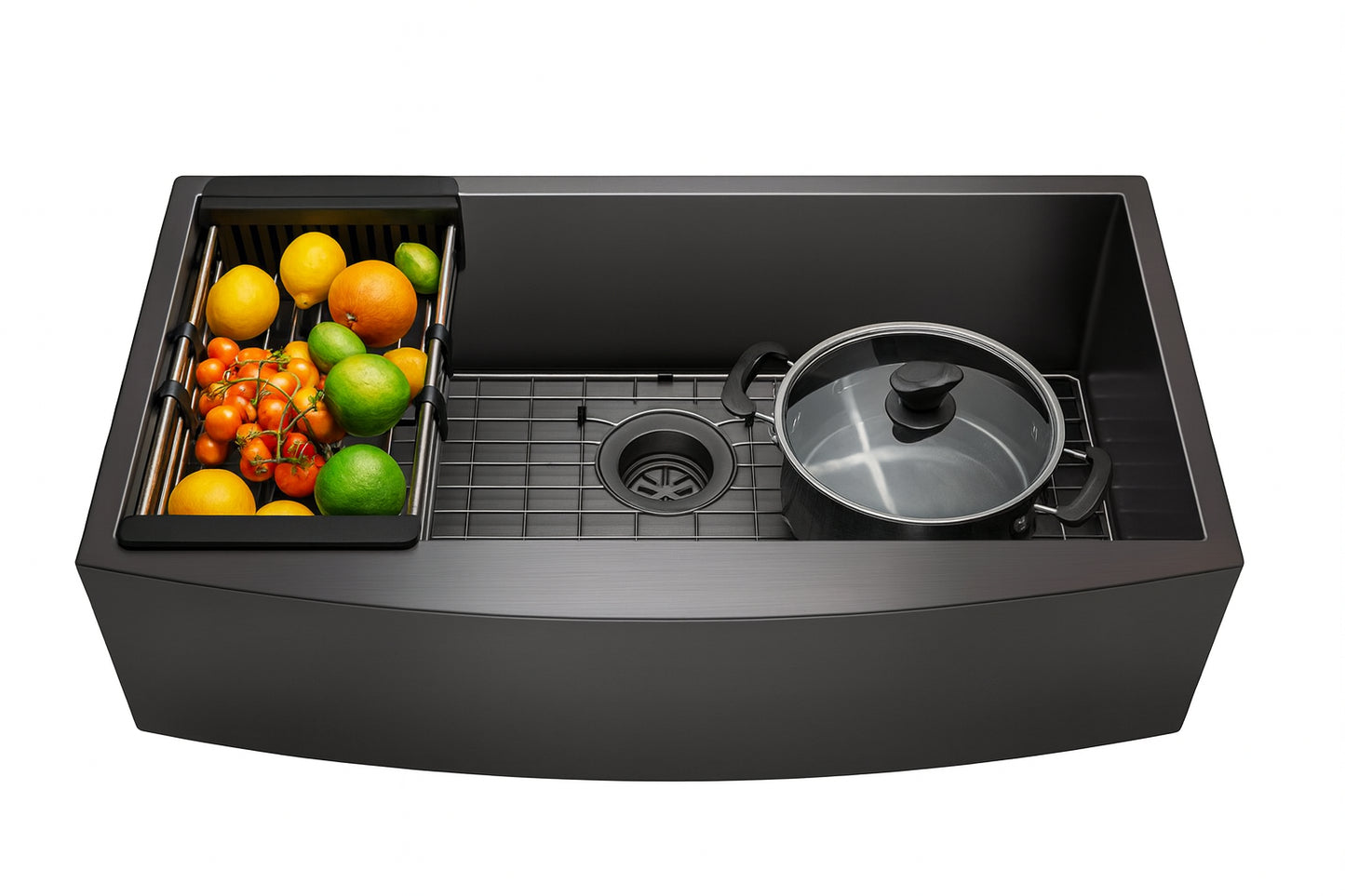 AKDY Matte Black Finished Stainless Steel 33 in. x 20 in. Single Bowl Farmhouse Apron Mount Kitchen Sink with Accessories