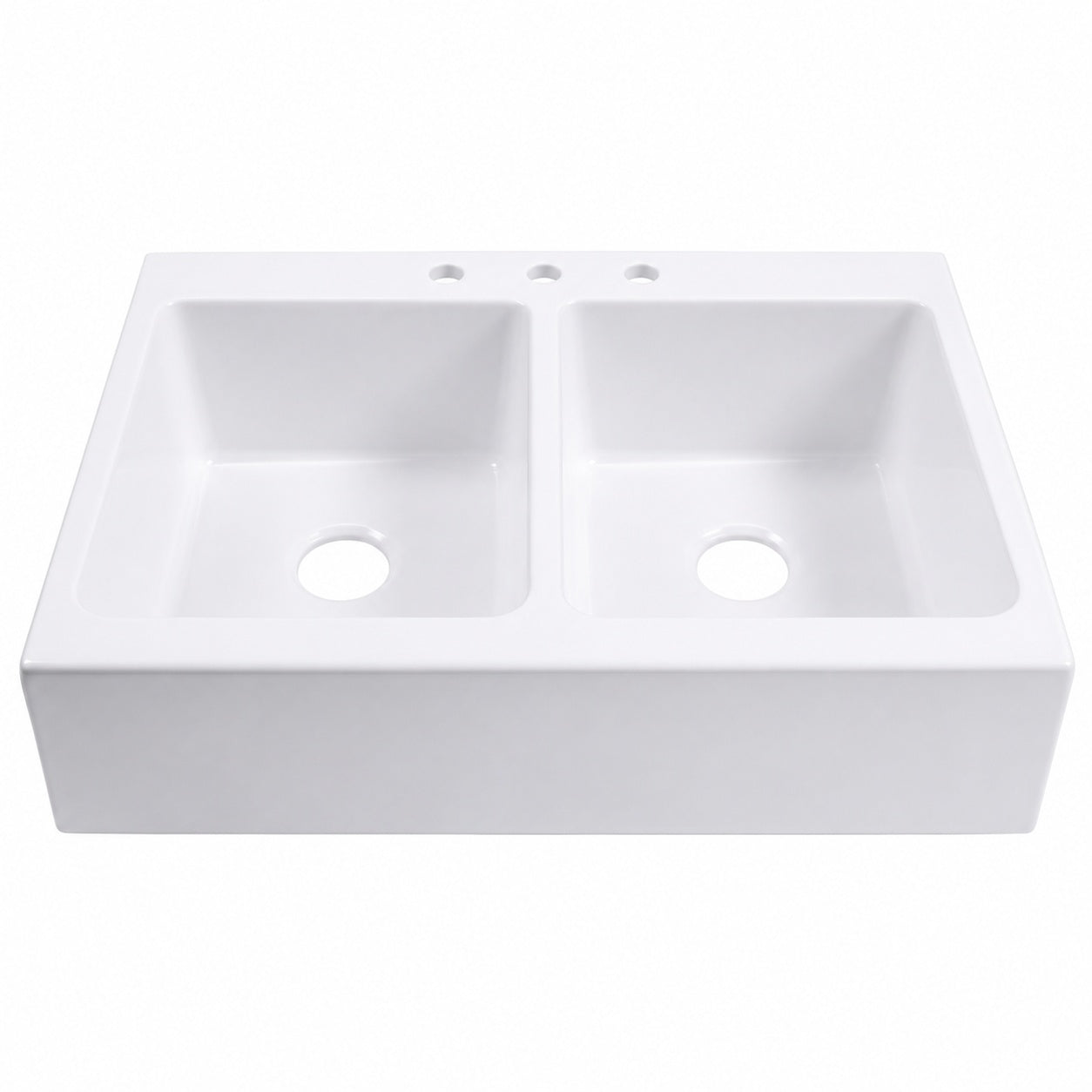 SINKOLOGY Josephine 34 in 3 Hole Quick Fit Farmhouse Apron Front Drop in Double Bowl Crisp White Fireclay Kitchen Sink
