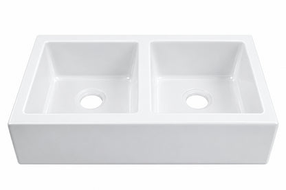 SINKOLOGY Parker 34 in 3 Hole Quick Fit Farmhouse Apron Front Drop In Double Bowl Crisp White Fireclay Kitchen Sink SK453 34FC