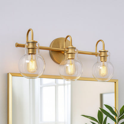 LNC Robb Modern 3-Light Gold Bathroom Vanity Light Interior Powder Room Lighting with Clear Globe Shades
