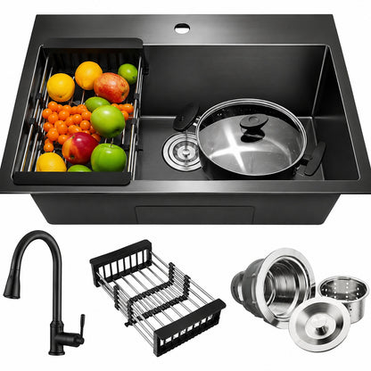 AKDY All in One Matte Black Finished Stainless Steel 33 in x 22 in Drop In Single Bowl Kitchen Sink with Spring Neck Faucet