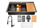 All in One Matte Black Finished Stainless Steel 33 in x 22 in Single Bowl Drop in Kitchen Sink With Spring Neck Faucet KS0531 KF12