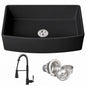 AKDY AK KS 33 in Apron Front Single Bowl Black Fireclay Kitchen Sink with Faucet and Basket Strainer KS813B 12