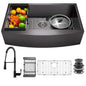 AKDY All-in-One Matte Black Finished Stainless Steel 33 in. x 22 in. Farmhouse Apron Mount Kitchen Sink with Faucet