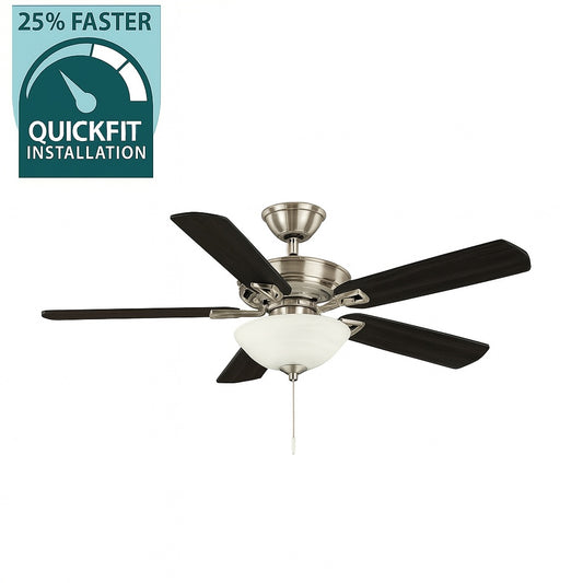 Wellston II 44 in Indoor LED Brushed Nickel Dry Rated Downrod Ceiling Fan with Light Kit and 5 Reversible Blades 52040