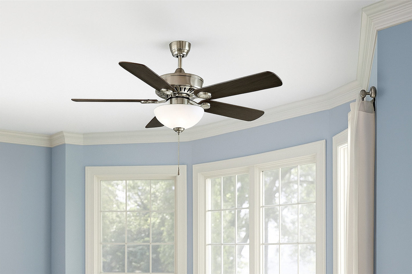 Wellston II 44 in Indoor LED Brushed Nickel Dry Rated Downrod Ceiling Fan with Light Kit and 5 Reversible Blades 52040