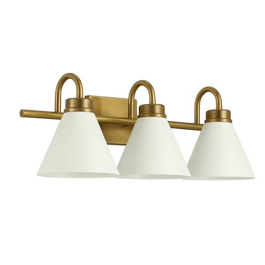 KICHLER Rosburg 23 in. 3-Light Natural Brass with White Farmhouse Bathroom Vanity Light