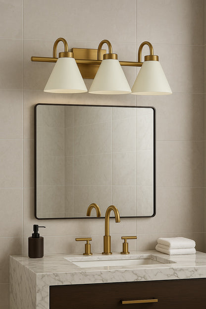KICHLER Rosburg 23 in. 3-Light Natural Brass with White Farmhouse Bathroom Vanity Light