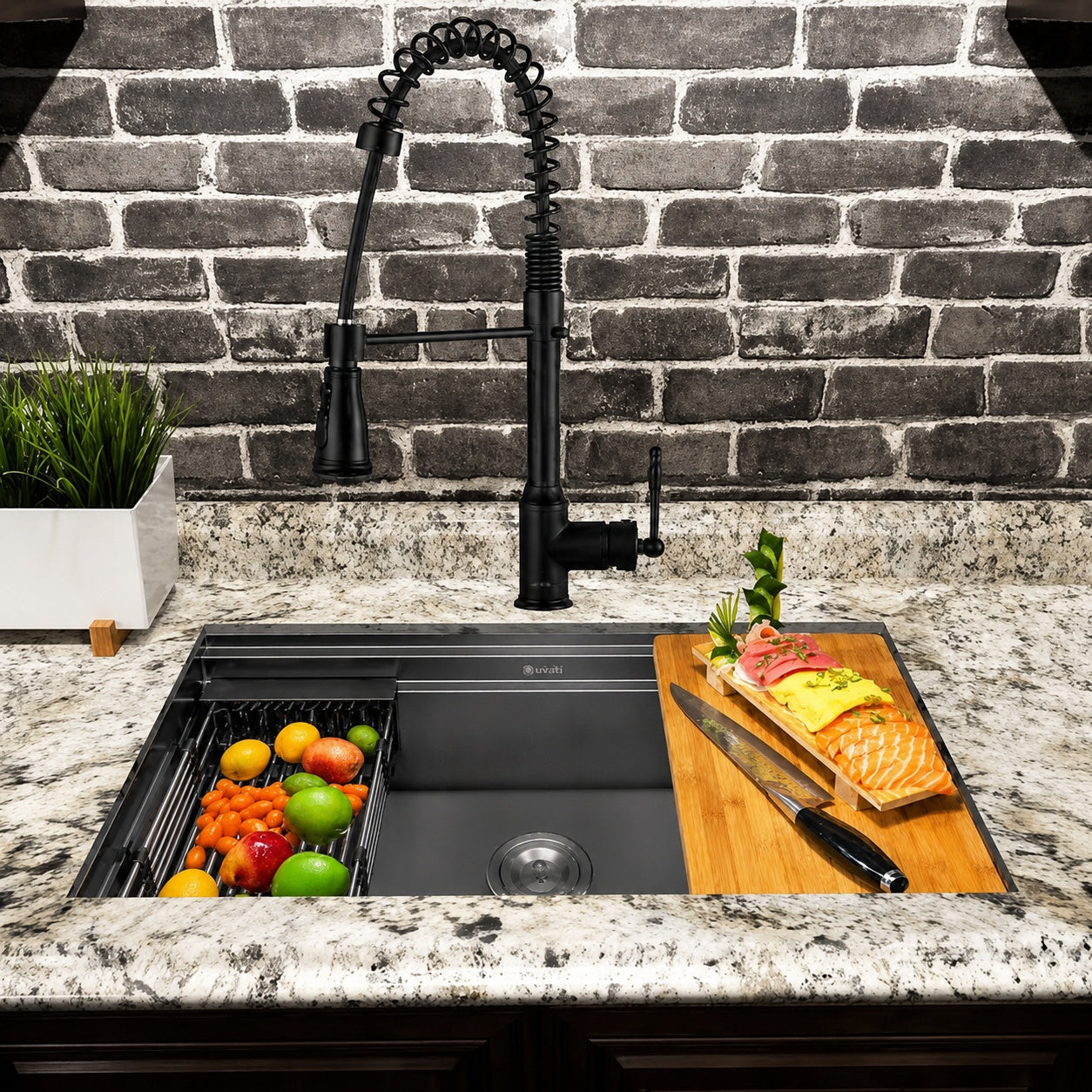 AKDY All in One Matte Black Finished Stainless Steel 32 in x 19 in Undermount Single Bowl Kitchen Sink with Faucet