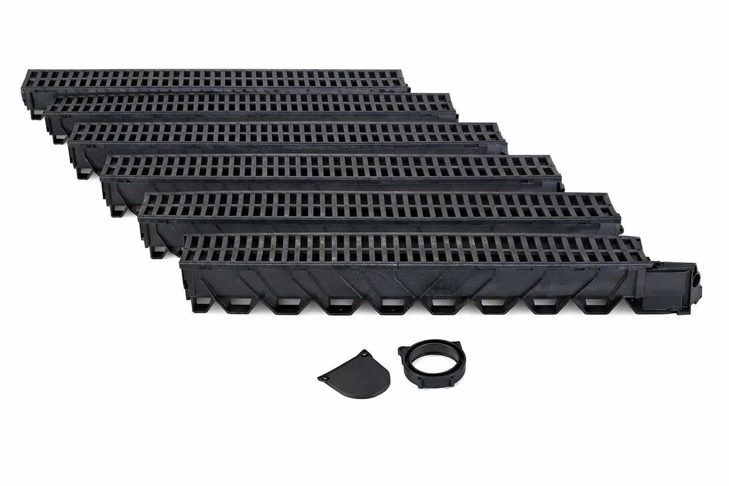 Reln Storm Drain Series 5 In W X 5 25 In D X 39 4 In L Channel Drain Kit With Black Grate 6 Pack