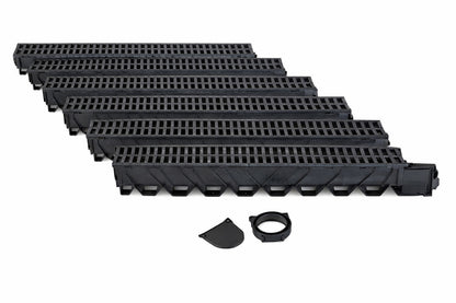 Reln Storm Drain Series 5 In W X 5 25 In D X 39 4 In L Channel Drain Kit With Black Grate 6 Pack