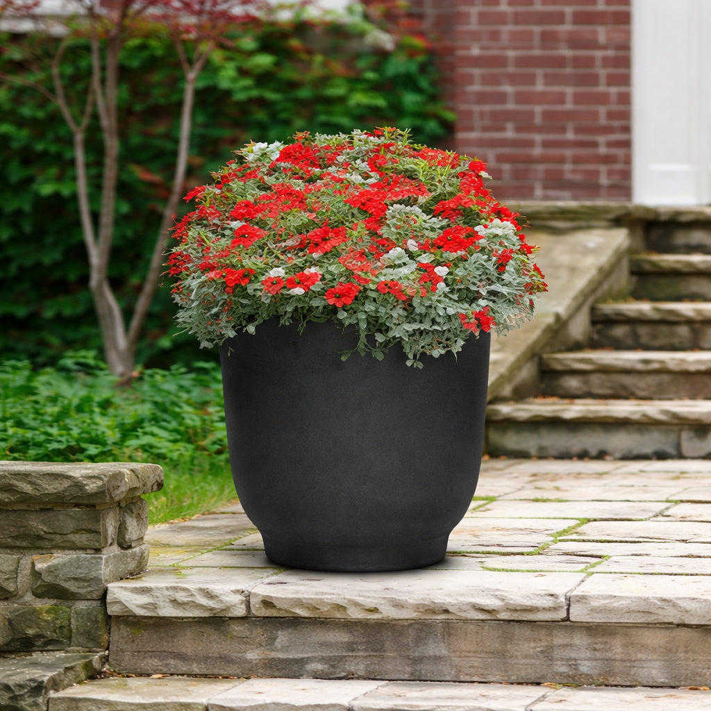 Vigoro Florencia Large Black Rubber Recycled Self Watering Round Planter Set 19 5 in L x 19 5 in W x 20 in H