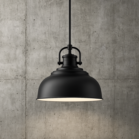 Home Decorators Collection Shelston 13 in. 1-Light Black Farmhouse Pendant Light Fixture with Metal Shade