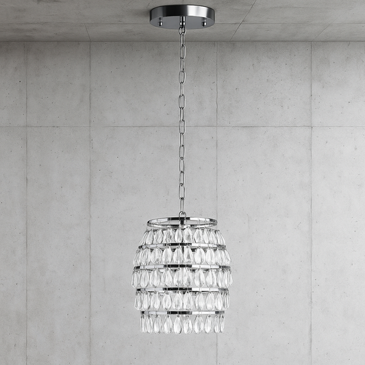 Merra 1 Light Chrome Tiered Pendant Ceiling Light Fixture with Crystal Shade HCF 1322 00 BNHD 1/314796956 726754027499 Merra