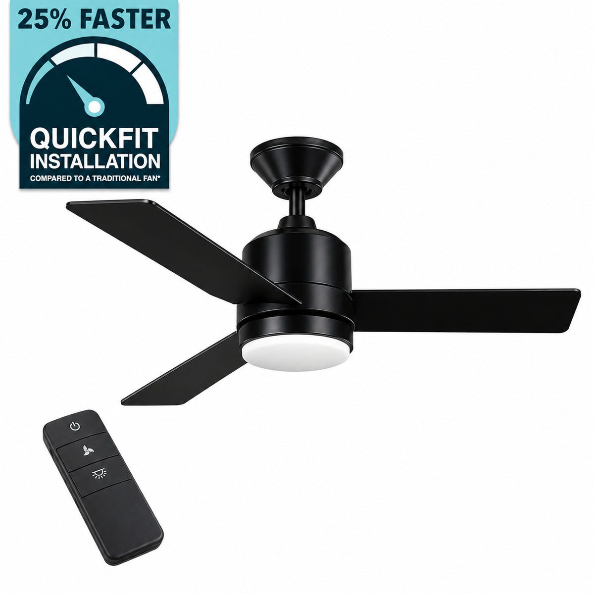 Hampton Bay Castlegate 44 in Indoor Integrated LED Matte Black Ceiling Fan with 3 Reversible Blades Light Kit and Remote Control 52192