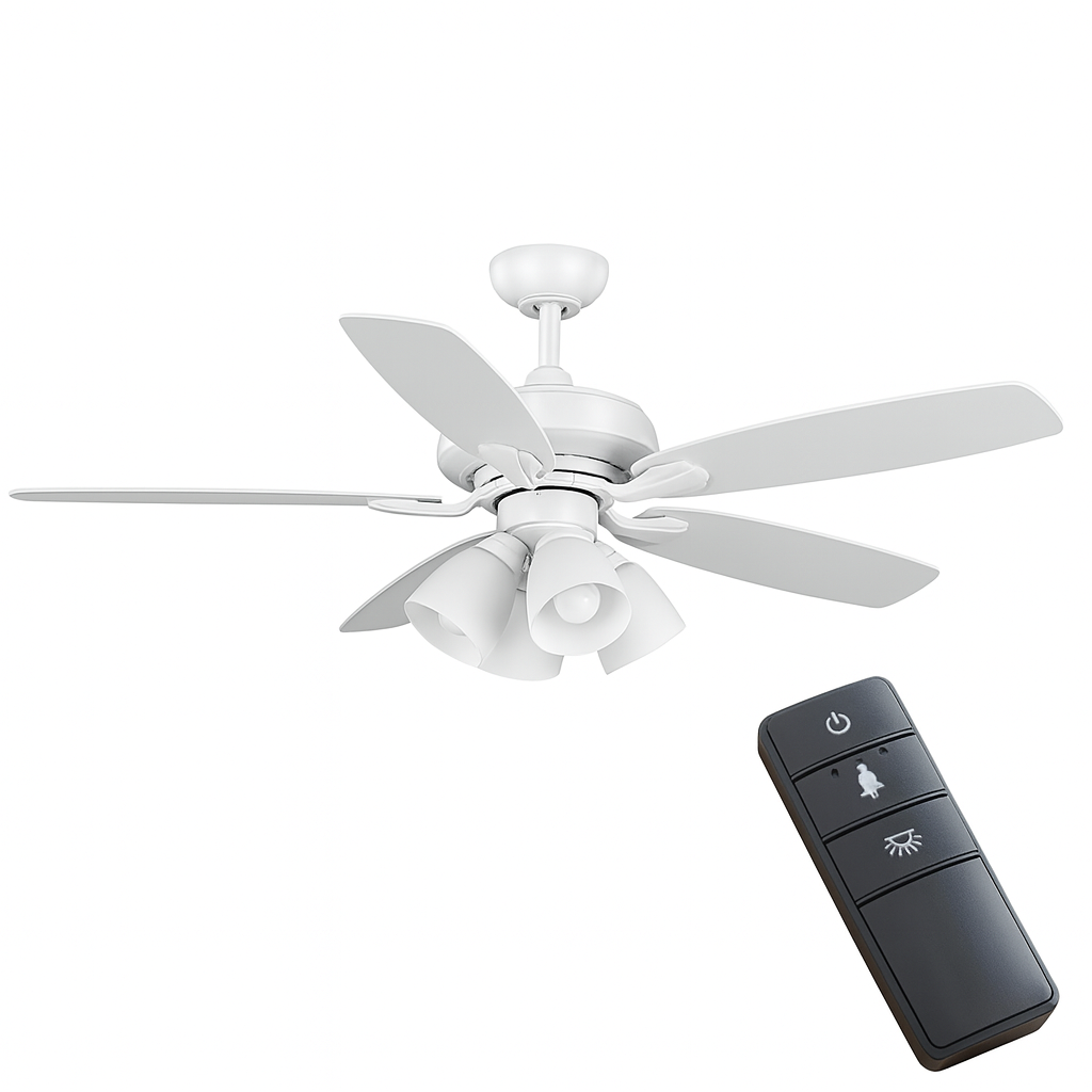 Hampton Bay Hollis 52 in. Indoor LED Matte White Dry Rated Ceiling Fan with 5 Reversible Blades, Light Kit and Remote Control