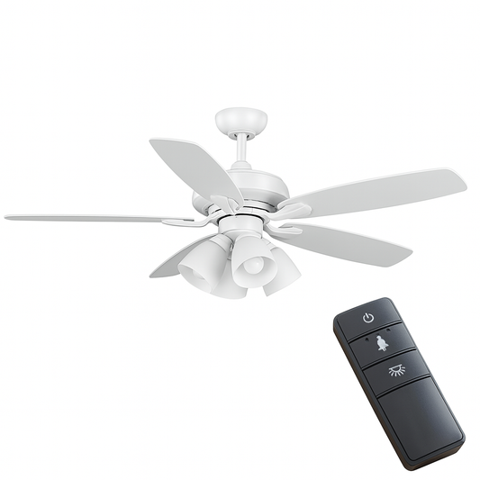 Hampton Bay Hollis 52 in. Indoor LED Matte White Dry Rated Ceiling Fan with 5 Reversible Blades, Light Kit and Remote Control