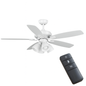 Hampton Bay Hollis 52 in. Indoor LED Matte White Dry Rated Ceiling Fan with 5 Reversible Blades, Light Kit and Remote Control