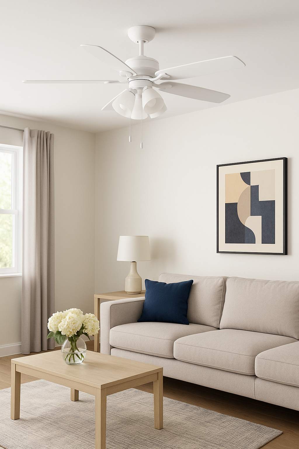 Hampton Bay Hollis 52 in. Indoor LED Matte White Dry Rated Ceiling Fan with 5 Reversible Blades, Light Kit and Remote Control