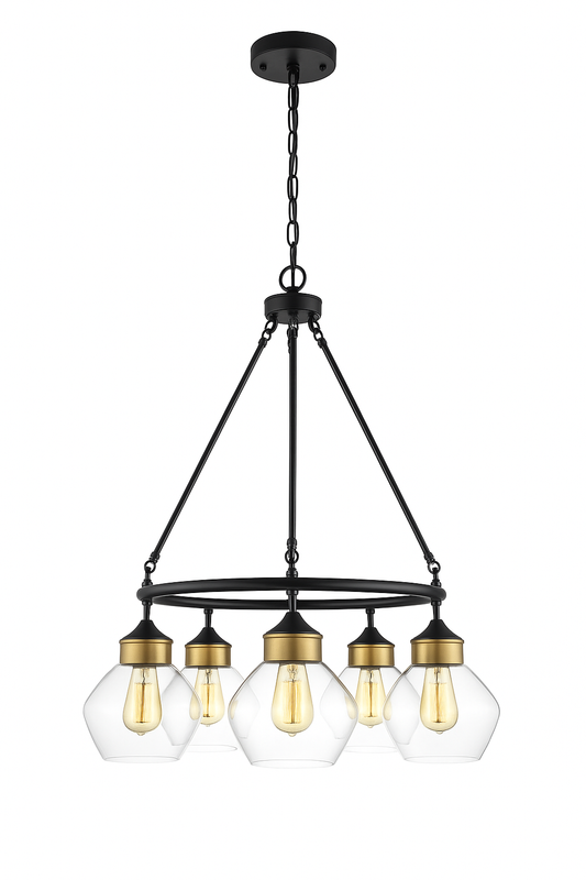Globe Electric Harrow 5-Light Matte Black Chandelier with Gold Accent Sockets and Clear Glass Shades