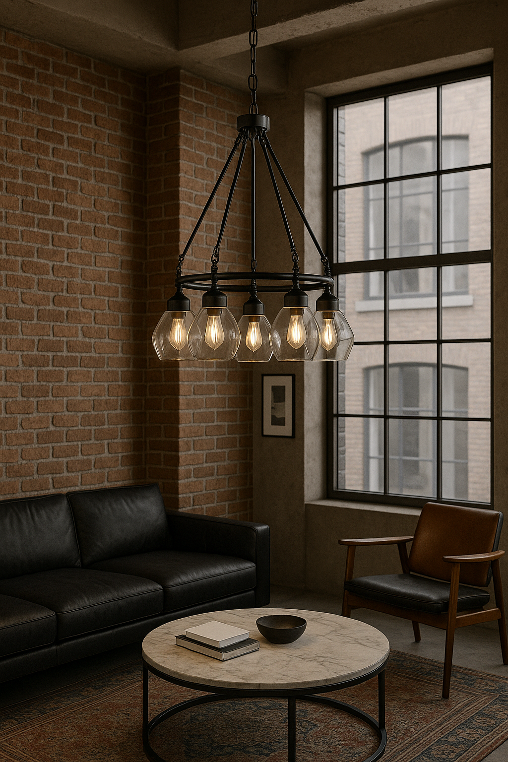 Globe Electric Harrow 5-Light Matte Black Chandelier with Gold Accent Sockets and Clear Glass Shades