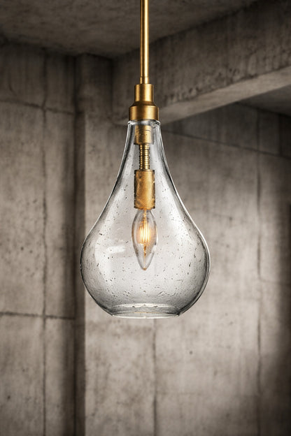 Uolfin Modern Island Pendant Light Iros 1 Light Brass Gold Teardrop Chandelier Pendant Light with Seeded Glass Shade