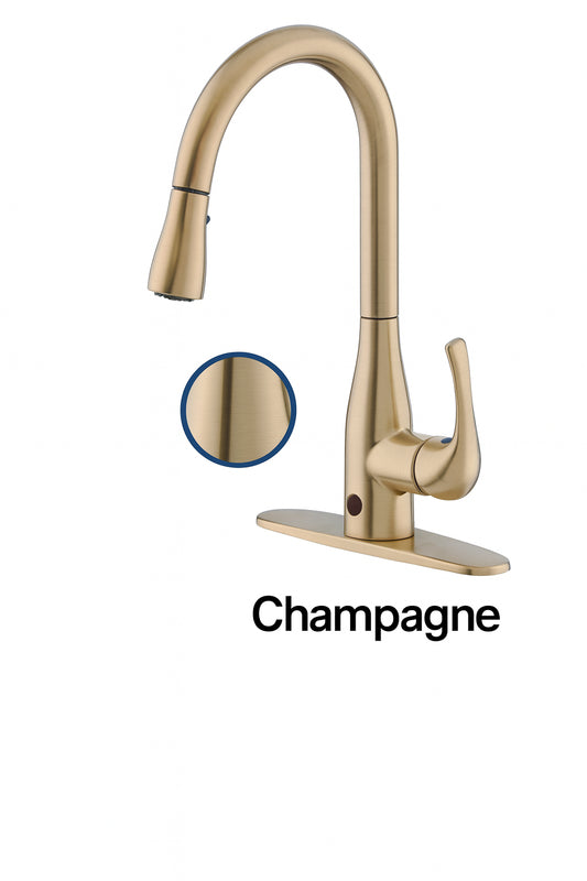 FLOW Motion Activated Single-Handle Pull-Down Sprayer Kitchen Faucet in Champagne Gold