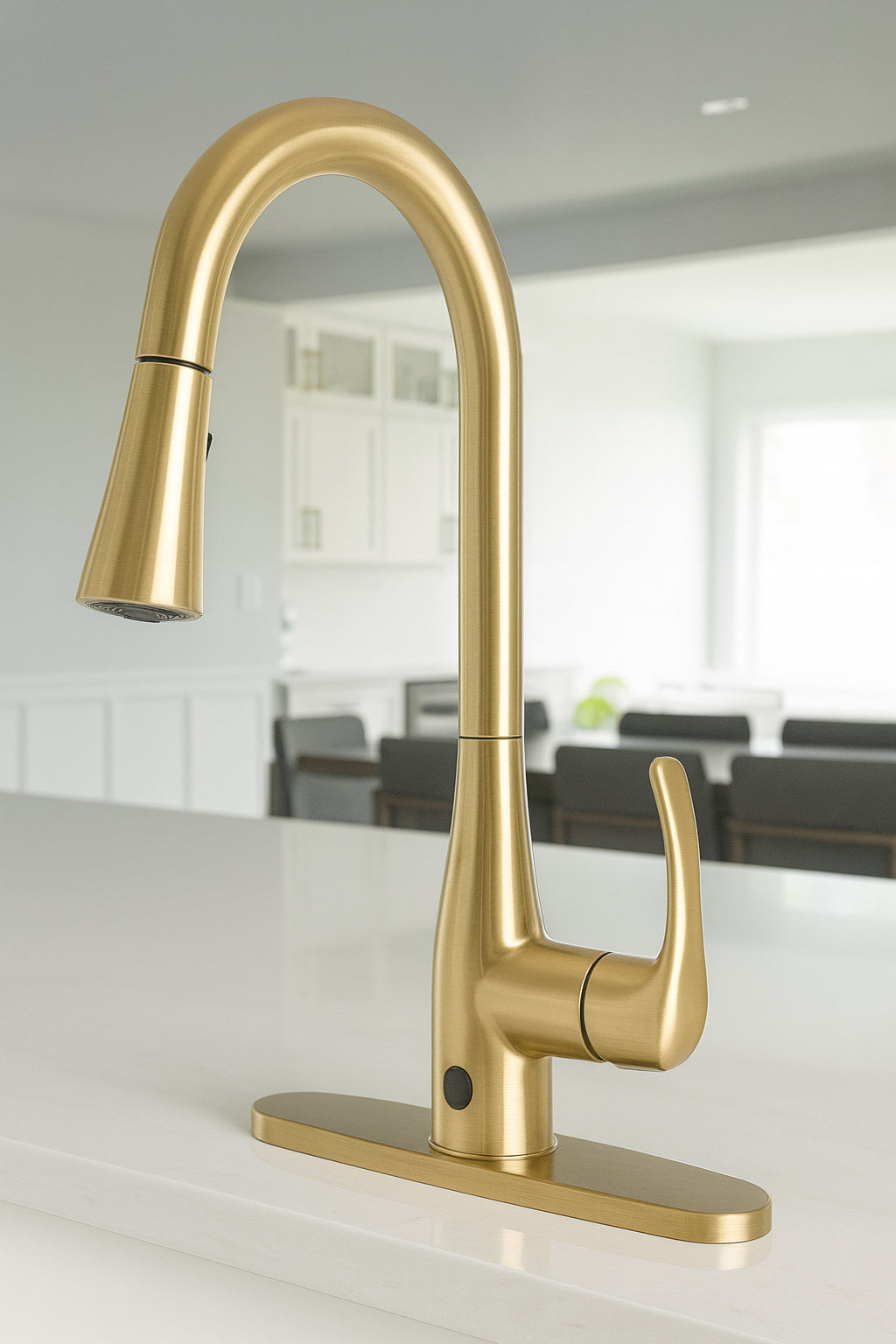FLOW Motion Activated Single-Handle Pull-Down Sprayer Kitchen Faucet in Champagne Gold