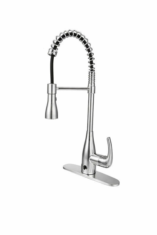 FLOW Motion Activated Single Handle Pull Down Spring Neck Sprayer Kitchen Faucet in Brushed Nickel SpringNeck
