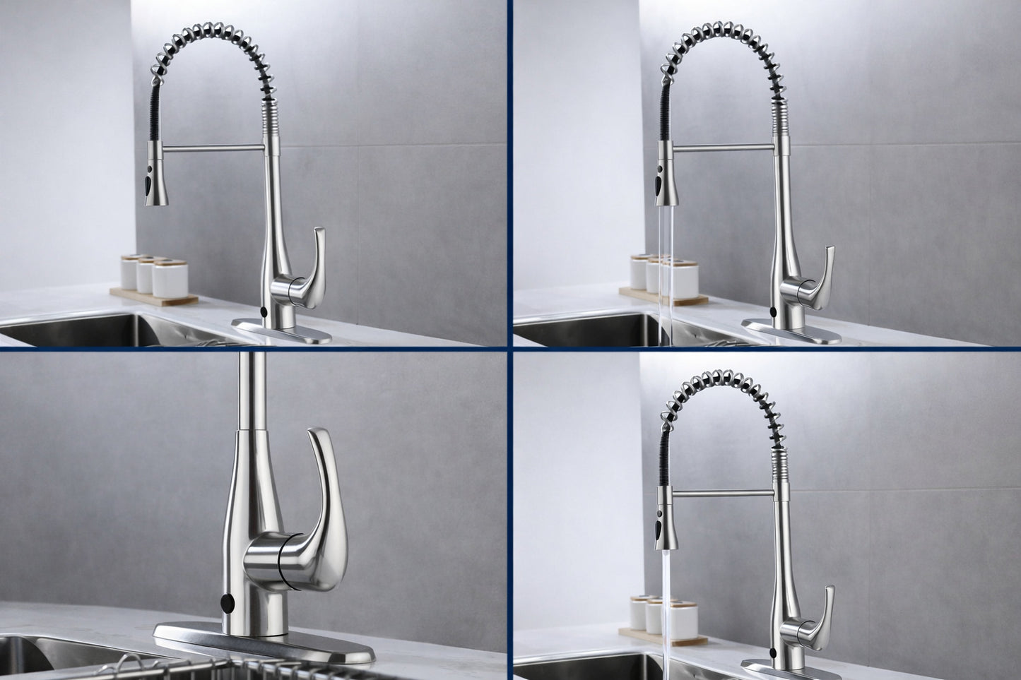 FLOW Motion Activated Single Handle Pull Down Spring Neck Sprayer Kitchen Faucet in Brushed Nickel SpringNeck