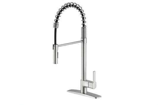 FLOW Classic Series Single-Handle Pull-Down Spring Neck Sprayer Kitchen Faucet in Brushed Nickel