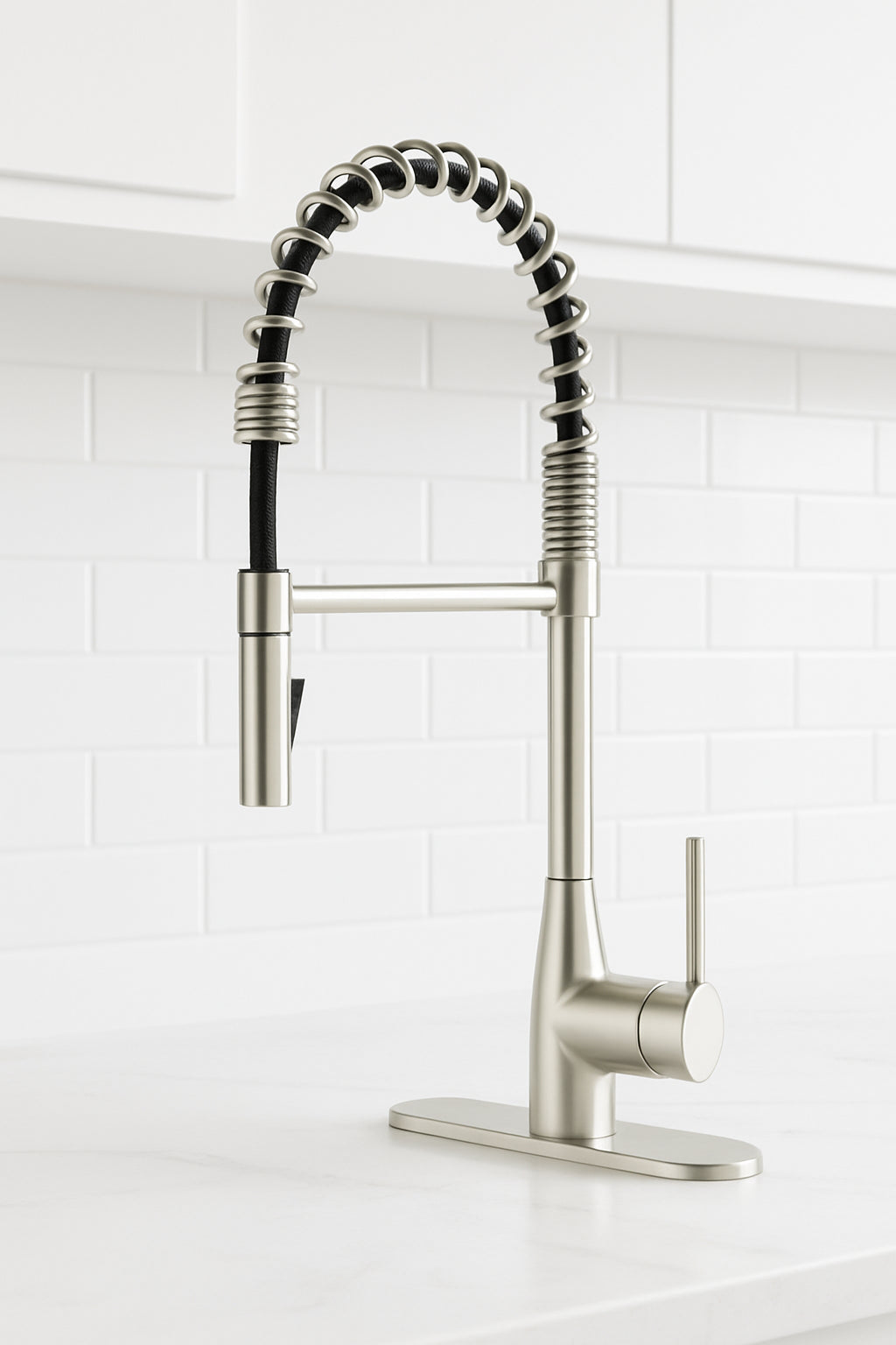 FLOW Classic Series Single-Handle Pull-Down Spring Neck Sprayer Kitchen Faucet in Brushed Nickel