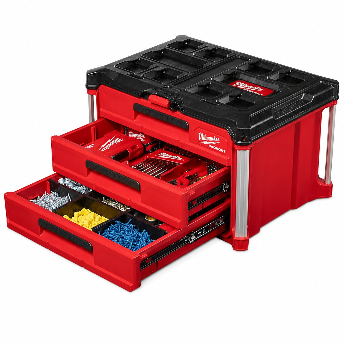 Milwaukee PACKOUT 22 in Modular 3 Drawer Tool Box with Metal Reinforced Corners 48 22 8443