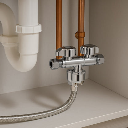 Max 1 2 in Push to Connect x 3 8 in O D Compression x 3 8 in O D Compression Dual Stop Valve URDS123838/325997360