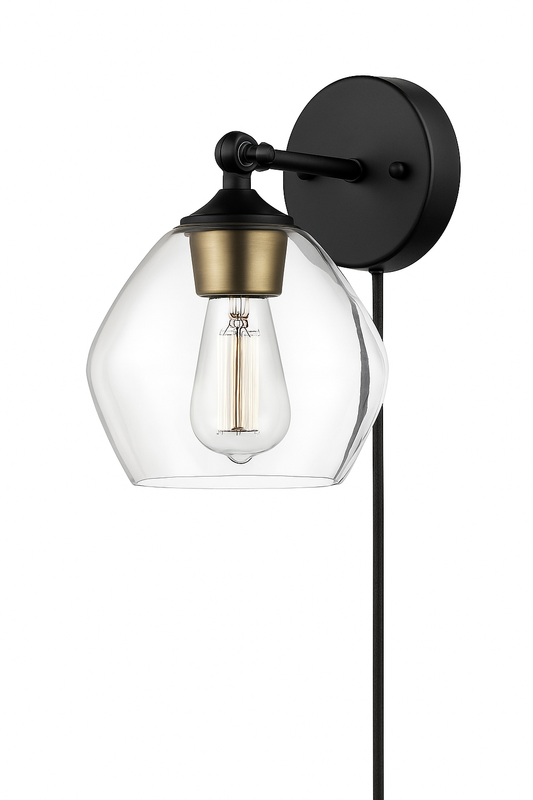 Globe Electric Brown 1 Light Matte Black and Gold Plug In or Hardwire Wall Sconce with 6 ft Cord 51794/315111518 58219517949 Globe Electric