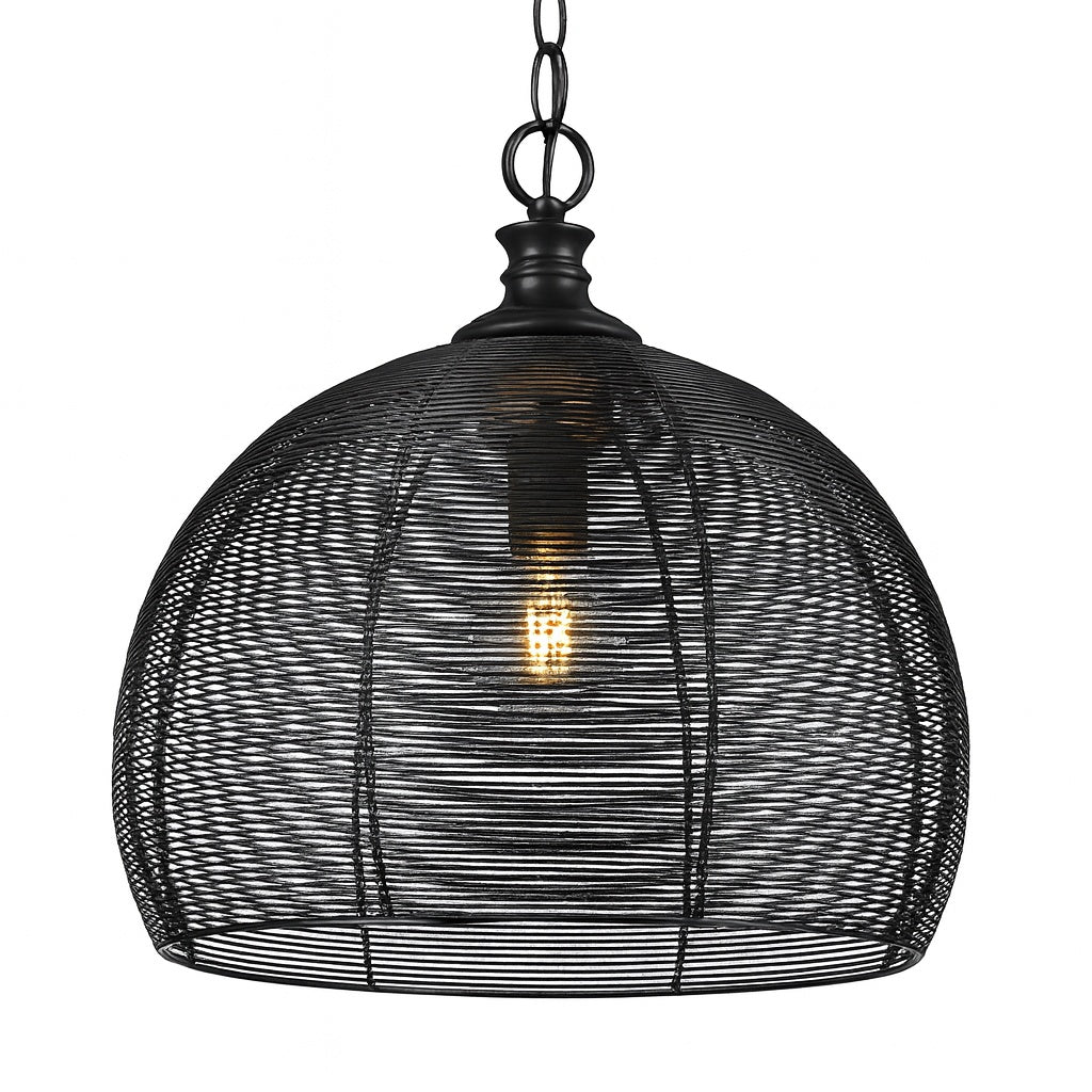 Golden Lighting Calypso 1 Light Matte Black Pendant with Metal Shade