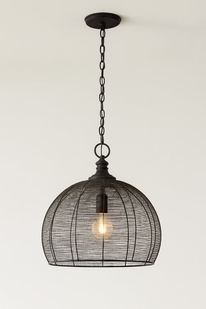 Golden Lighting Calypso 1 Light Matte Black Pendant with Metal Shade