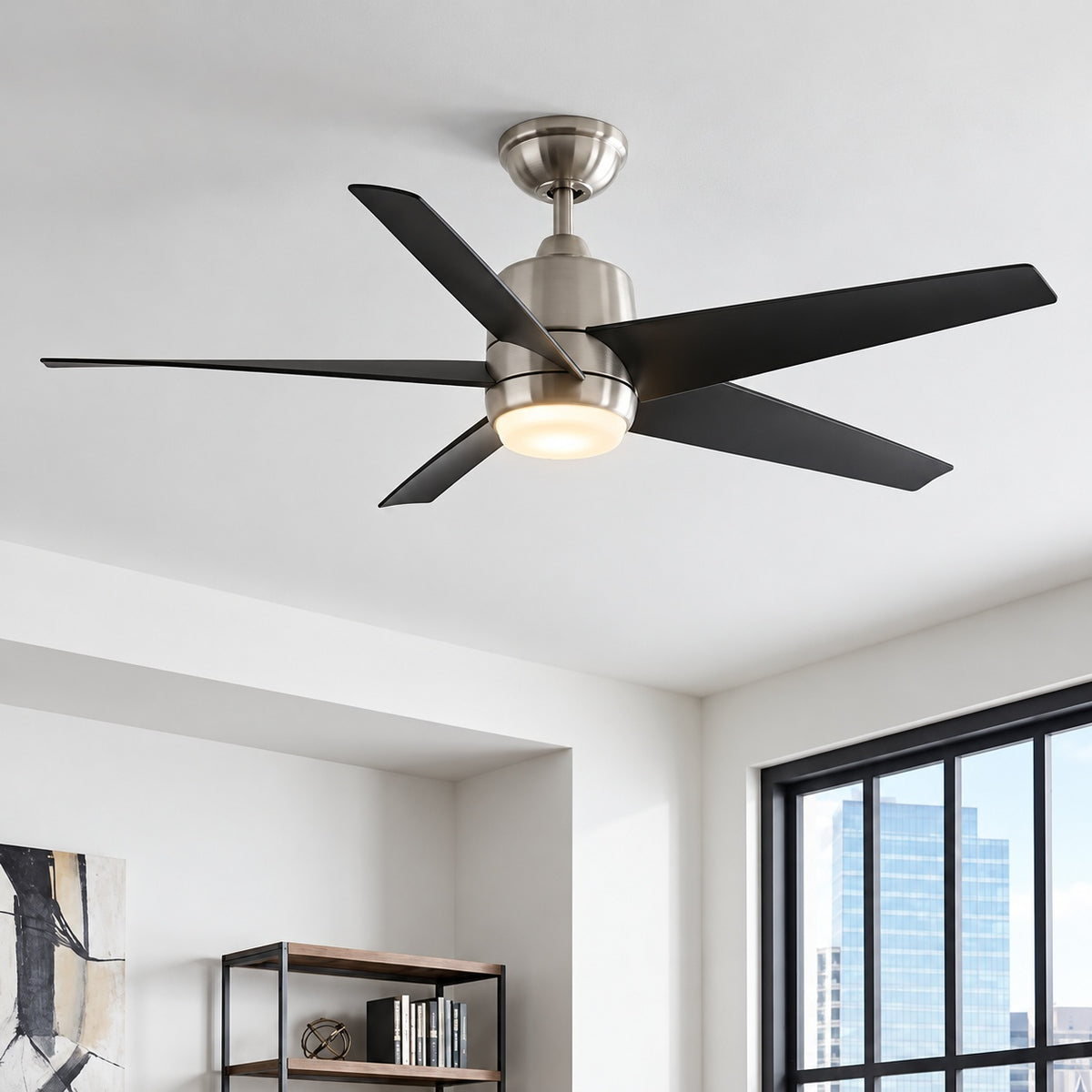 Hampton Bay Mena 54 in White Color Changing Integrated LED Indoor Outdoor Brushed Nickel Ceiling Fan with Light Kit and Remote 58913