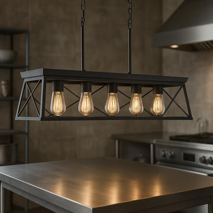 Progress Lighting Briarwood Collection 5-Light Ceruse Black Farmhouse Linear Island Chandelier Light