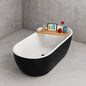59 in. Acrylic Flatbottom Freestanding Bathtub in Glossy Black with Matte Black Drain